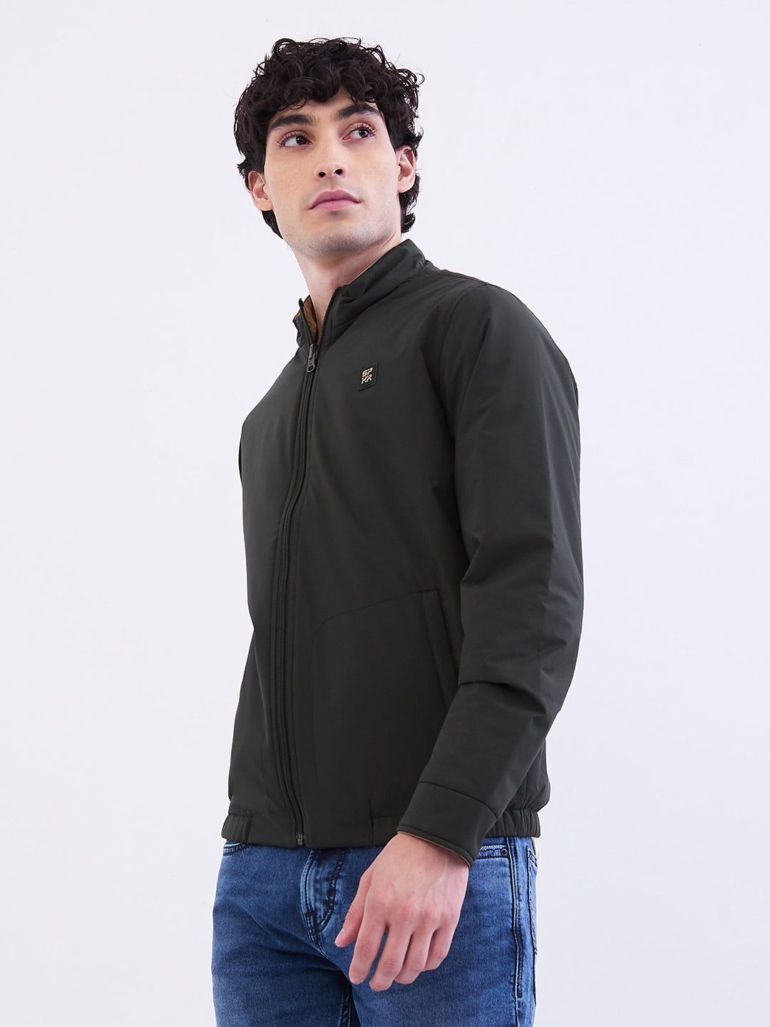 Men Jacket Green Straight Fit