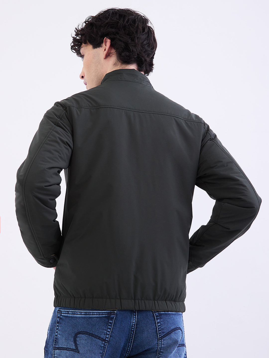 Men Jacket Green Straight Fit