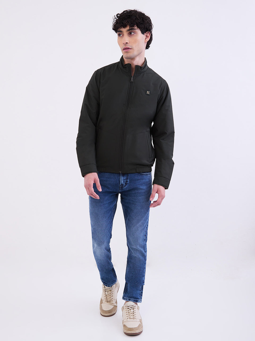 Men Jacket Green Straight Fit