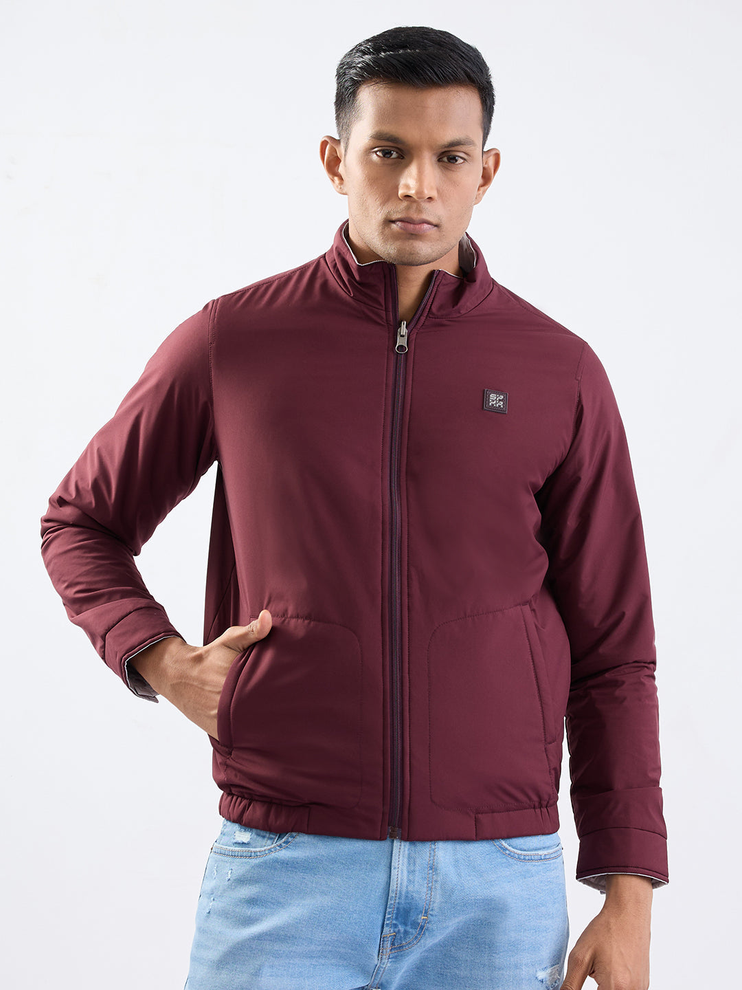 Spykar Wine Red Straight Fit Casual Jackets For Men
