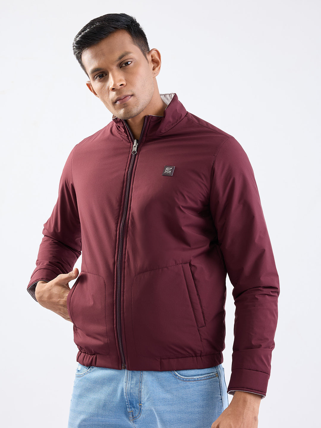 Spykar Wine Red Straight Fit Casual Jackets For Men