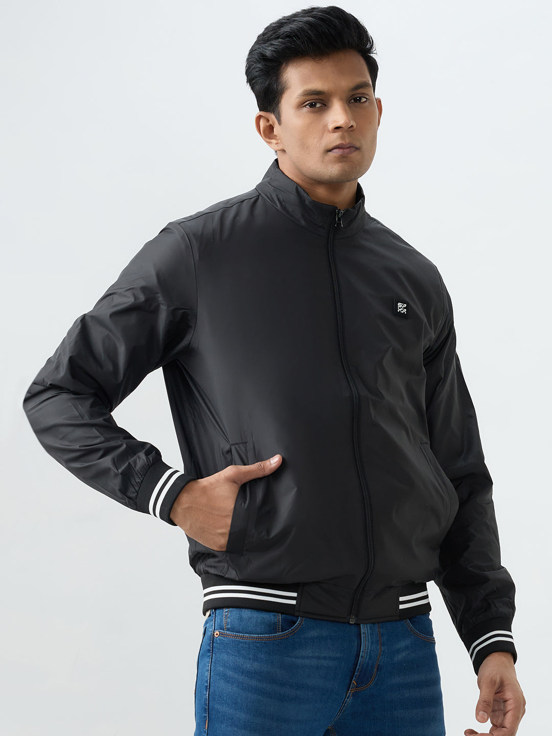 Men Jacket Black Straight Fit