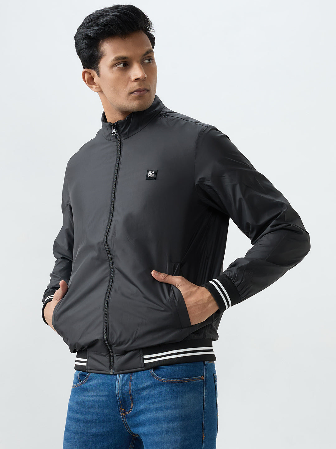 Men Jacket Black Straight Fit