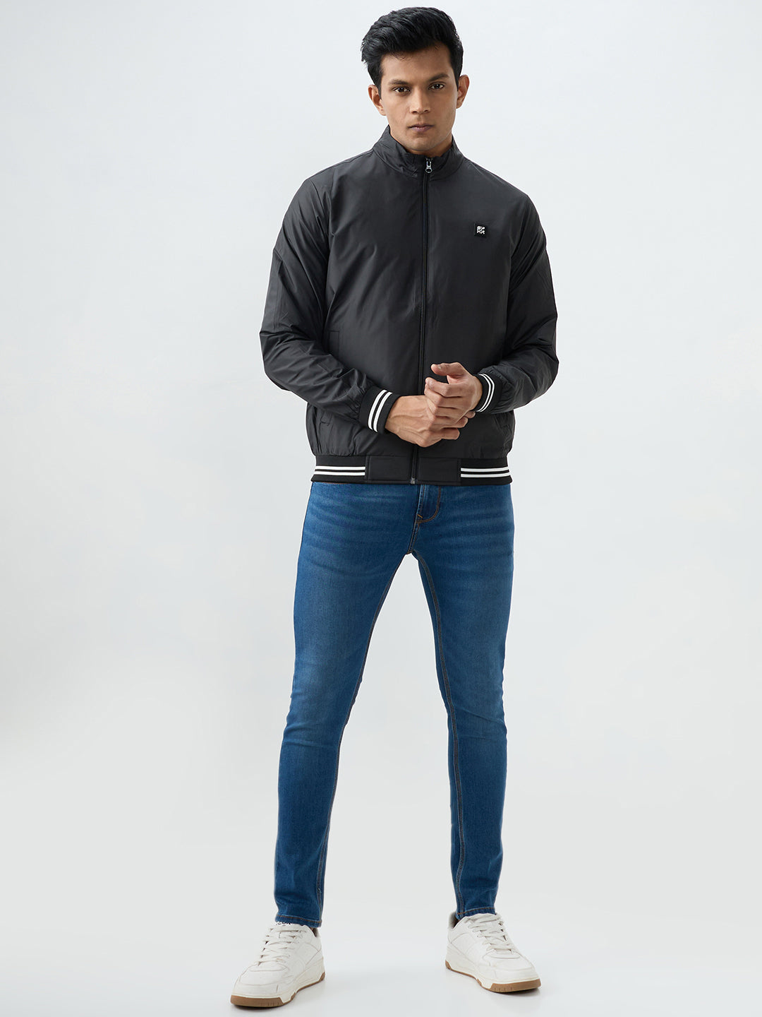 Men Jacket Black Straight Fit