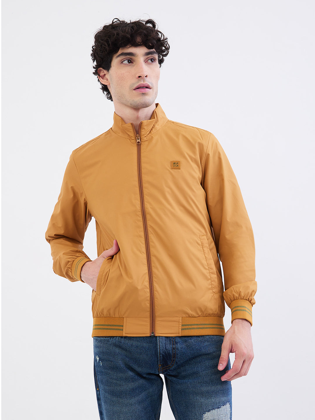 Men Jacket Khaki Straight Fit