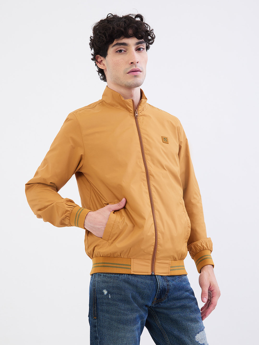 Spykar Camel Khaki Straight Fit Casual Jackets For Men