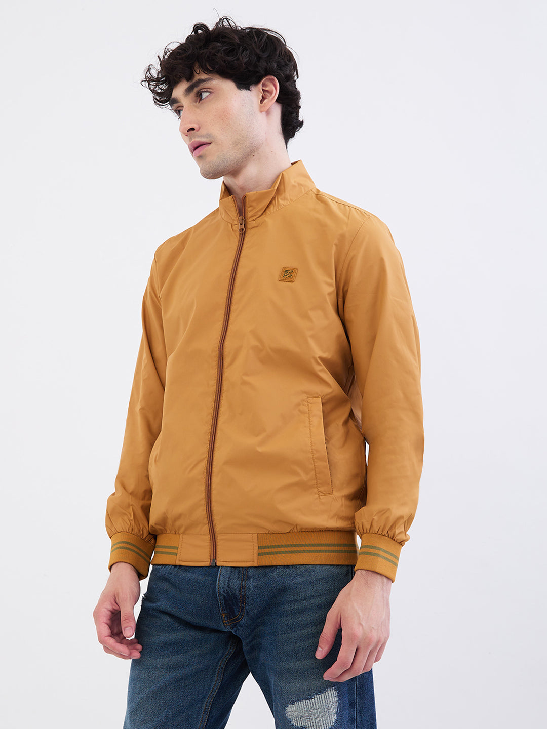 Men Jacket Khaki Straight Fit