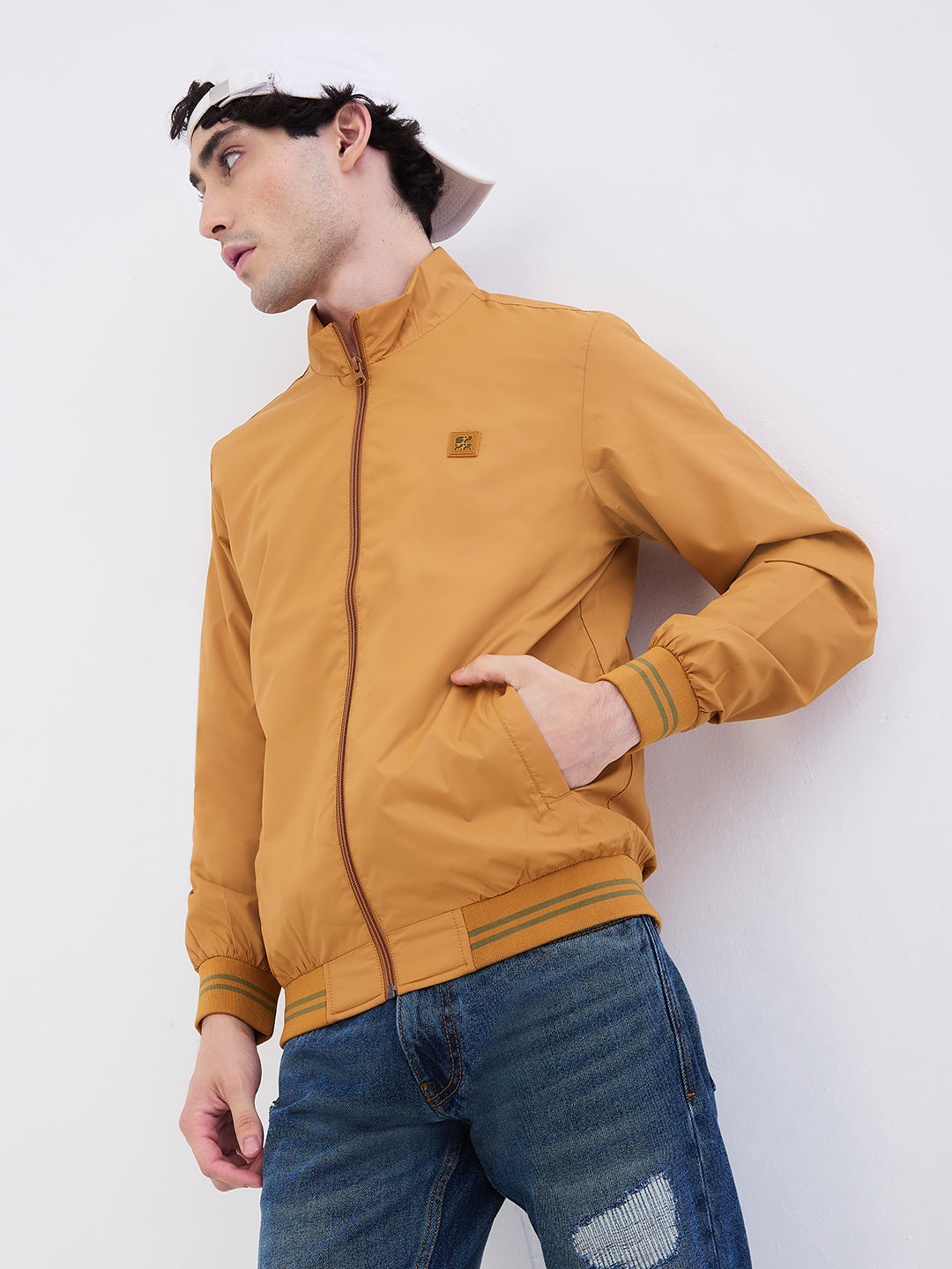 Spykar Camel Khaki Straight Fit Casual Jackets For Men