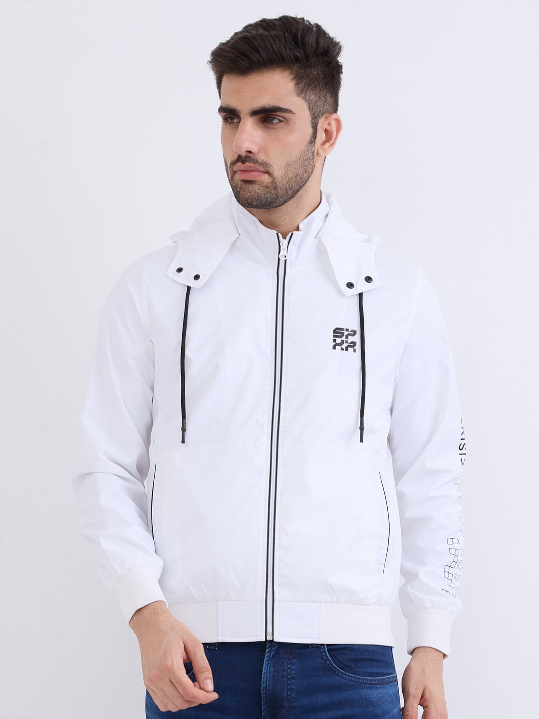 Men Jacket White Straight Fit