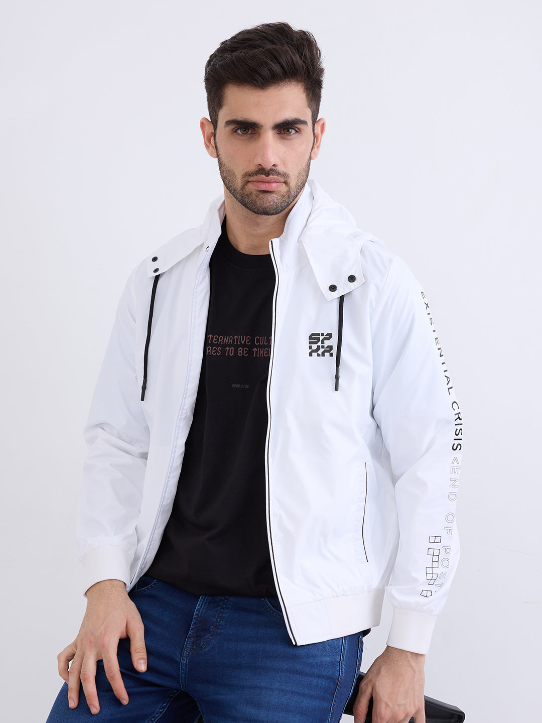 Men Jacket White Straight Fit