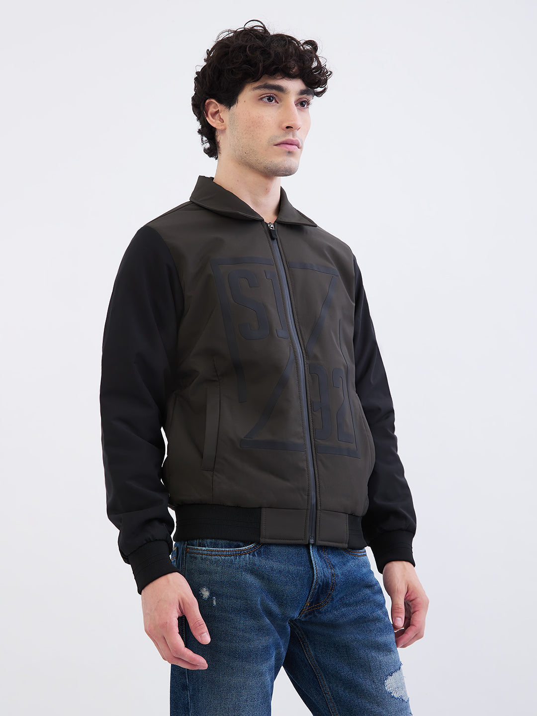 Men Jacket Green Straight Fit