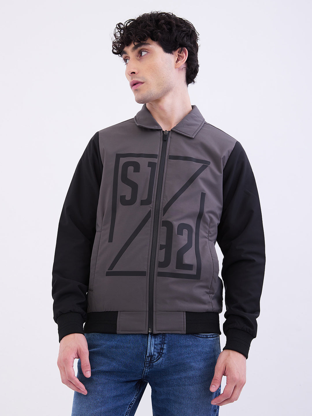 Men Jacket Grey Straight Fit