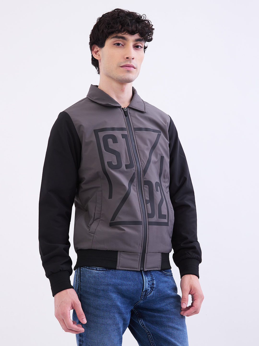 Men Jacket Grey Straight Fit