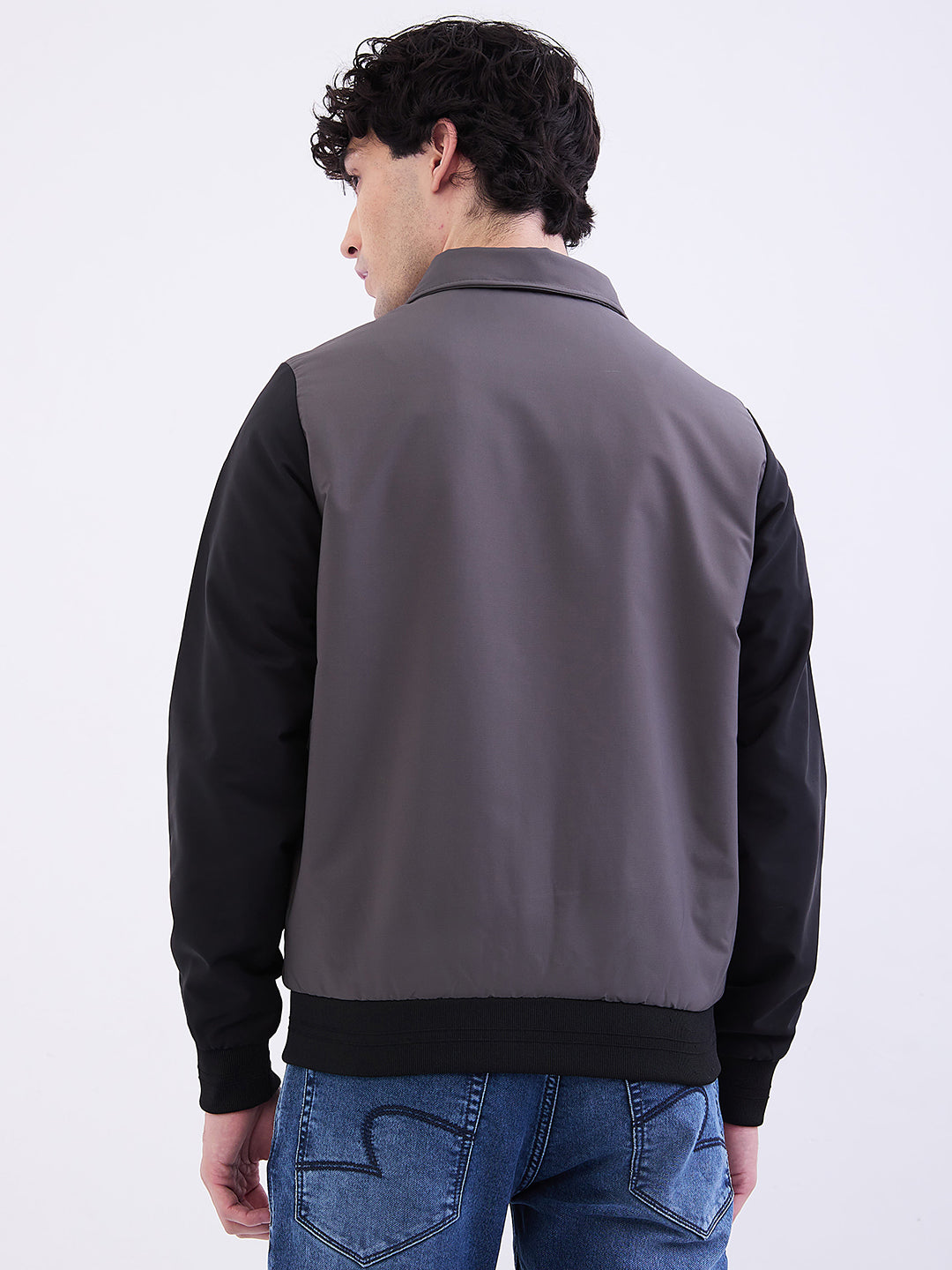 Men Jacket Grey Straight Fit