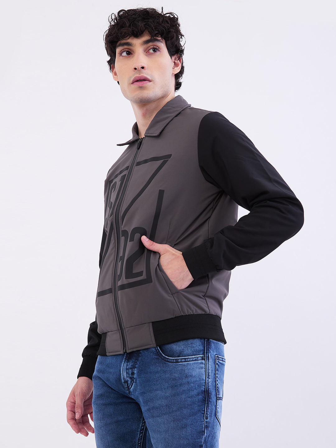 Men Jacket Grey Straight Fit