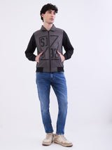 Men Jacket Grey Straight Fit