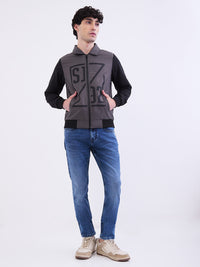 Men Jacket Grey Straight Fit