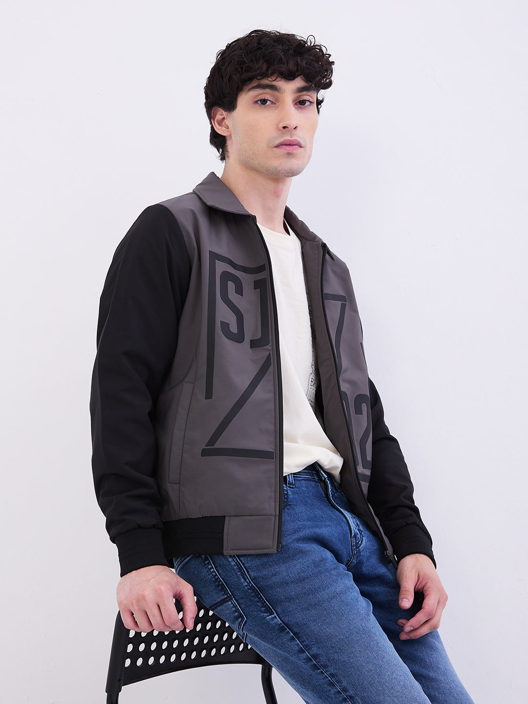 Men Jacket Grey Straight Fit