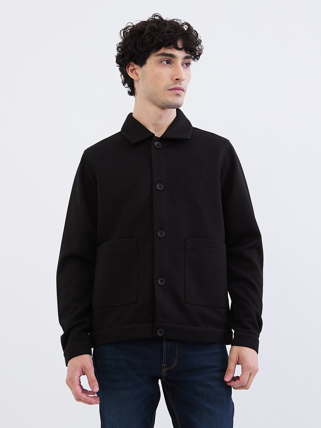 Men Jacket Grey Straight Fit