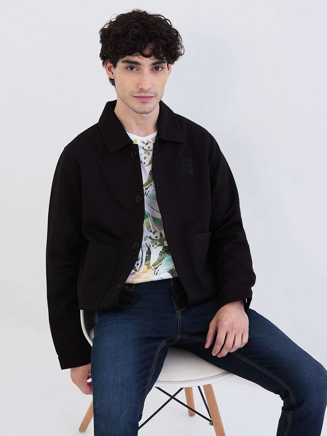 Men Jacket Grey Straight Fit