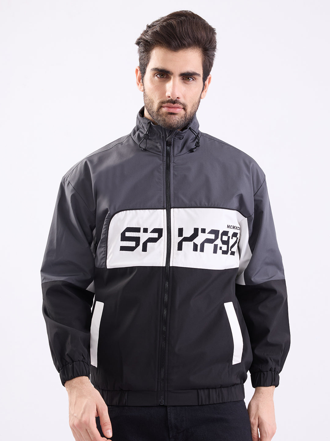 Men Jacket Grey Straight Fit