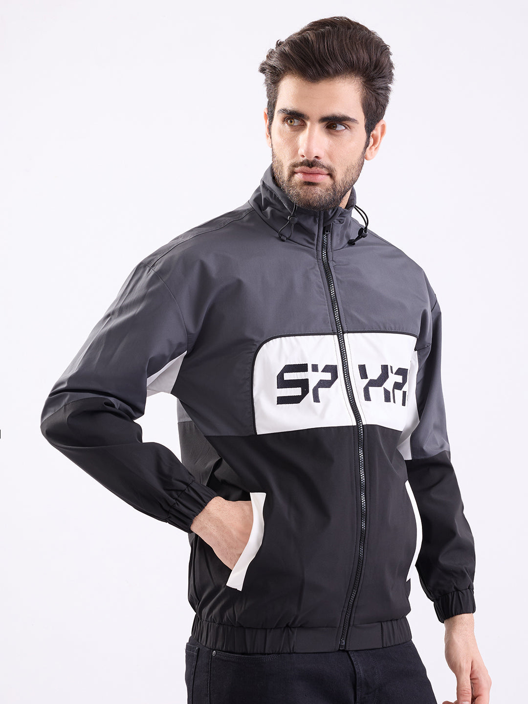 Men Jacket Grey Straight Fit