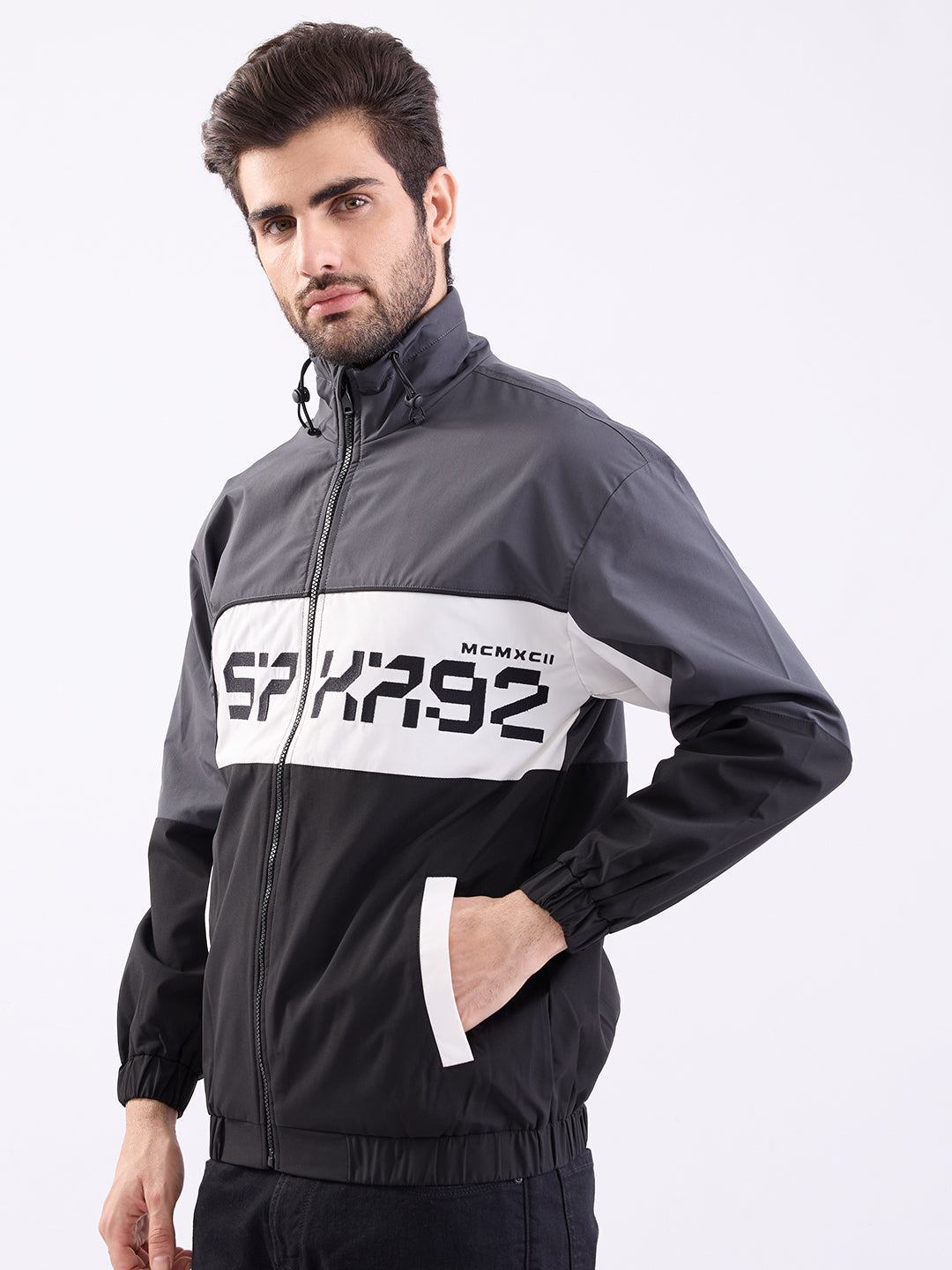 Men Jacket Grey Straight Fit