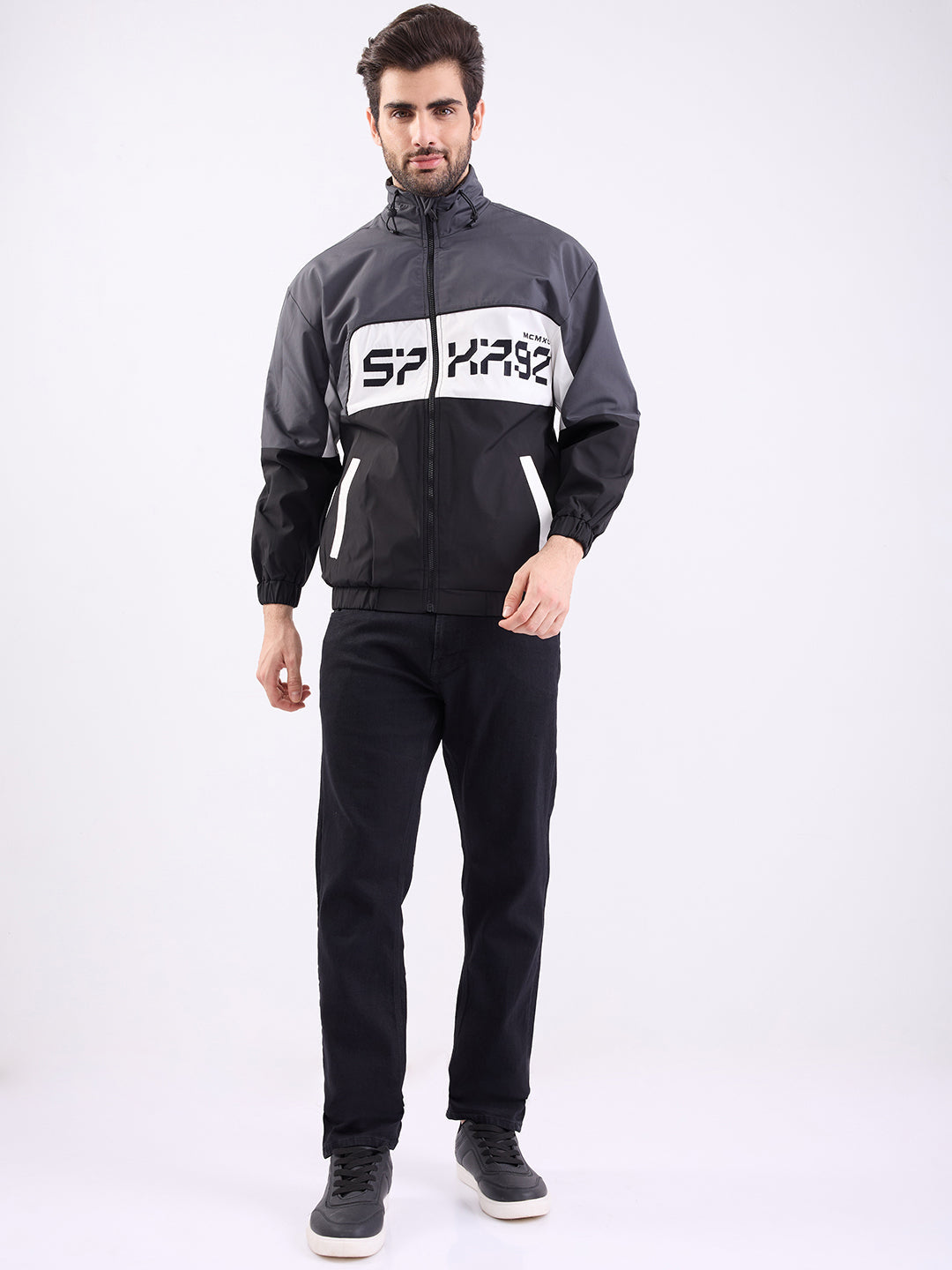 Spykar Charcoal Grey Straight Fit Casual Jackets For Men