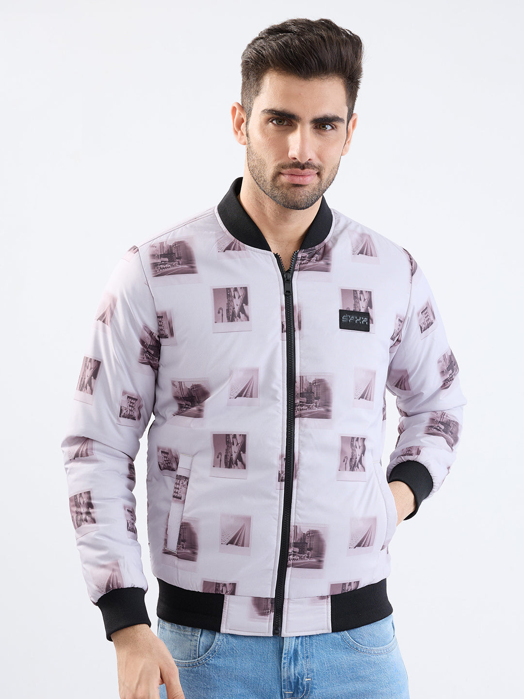 Men Jacket Grey Straight Fit