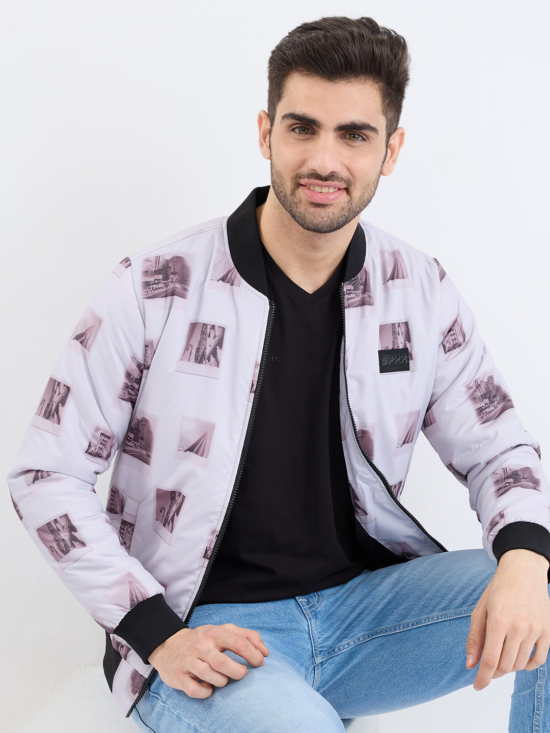 Men Jacket Grey Straight Fit