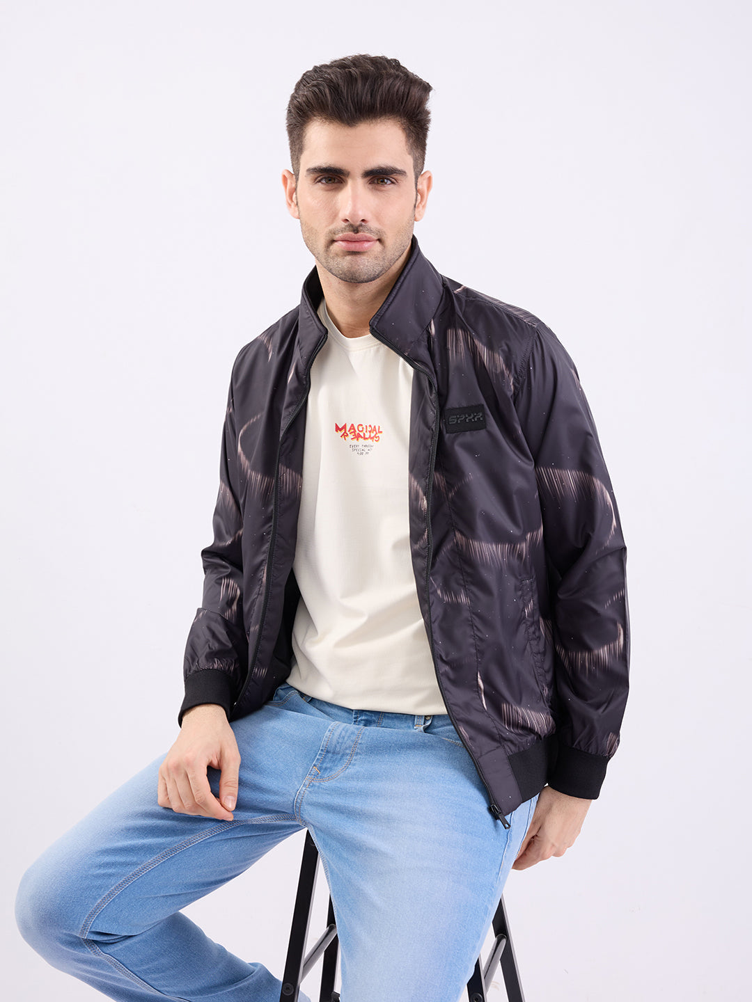 Spykar Jet Black Straight Fit Casual Jackets For Men