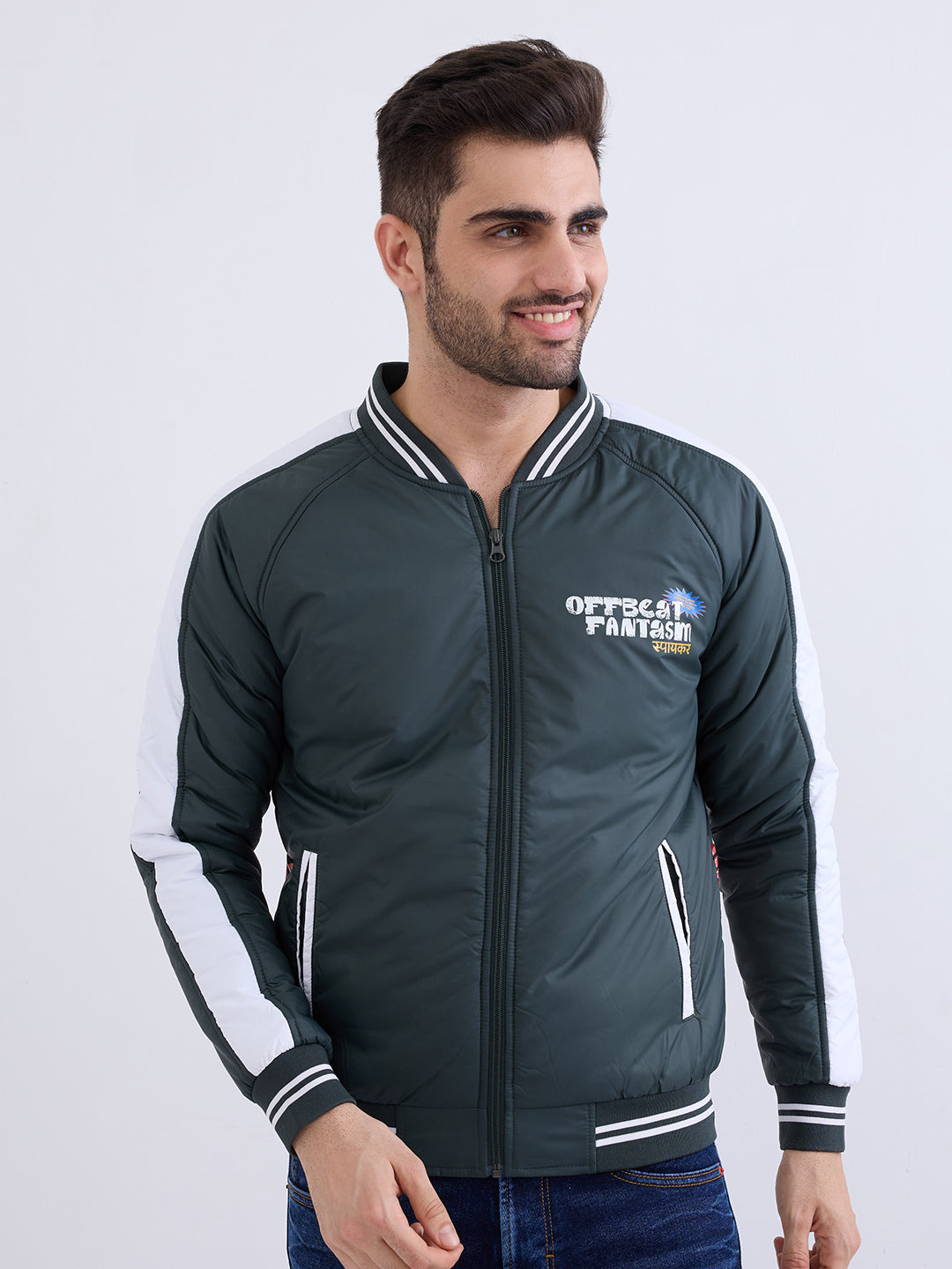 Men Jacket Green Straight Fit