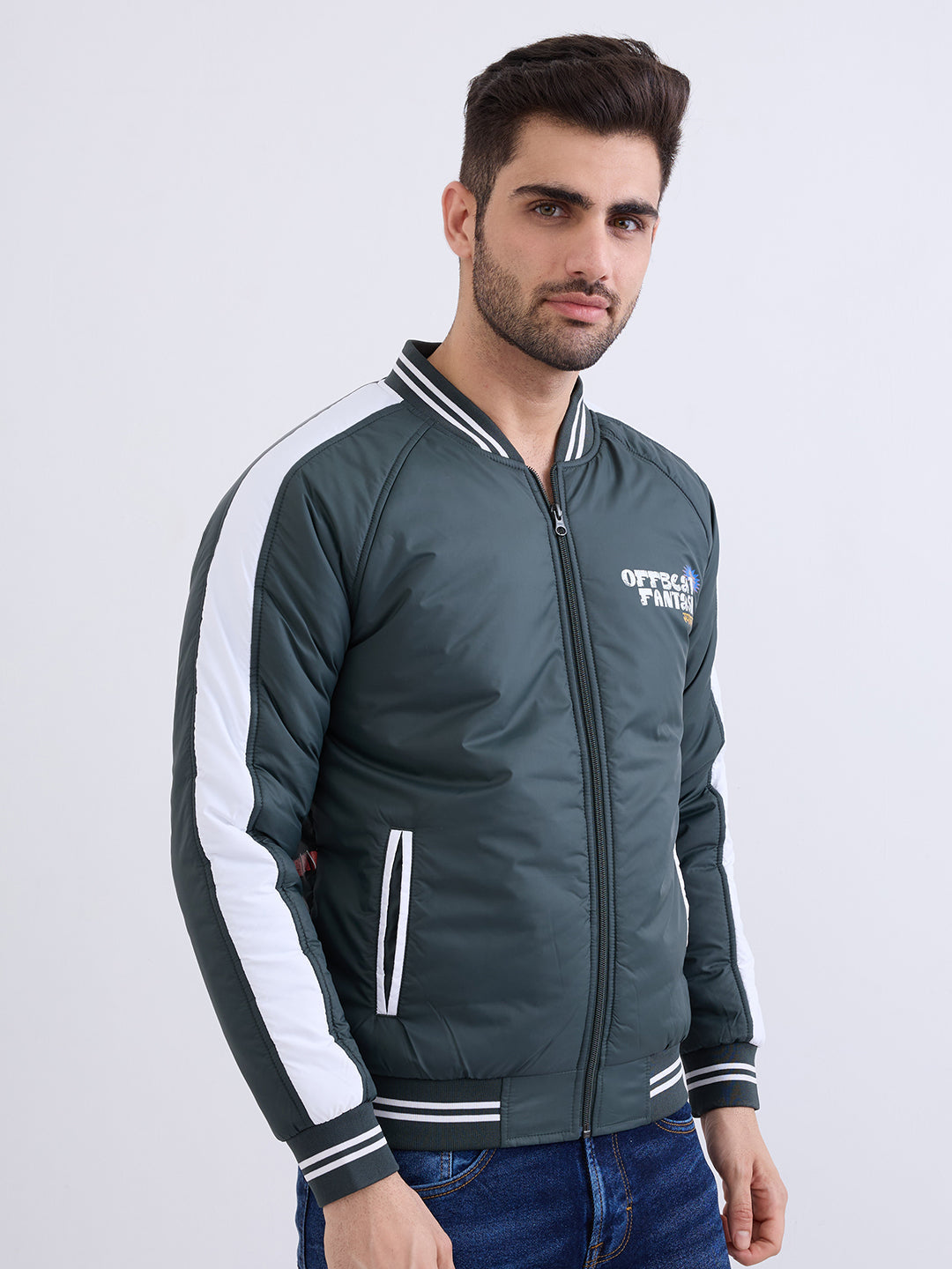 Men Jacket Green Straight Fit