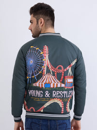 Men Jacket Green Straight Fit