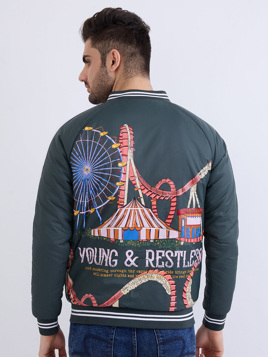 Men Jacket Green Straight Fit