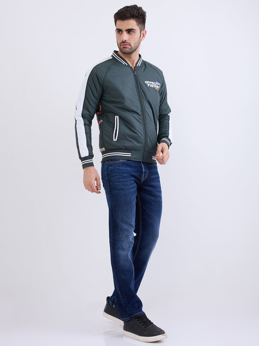 Men Jacket Green Straight Fit