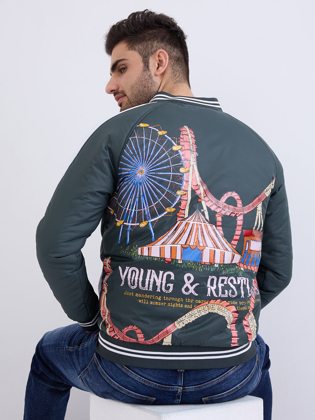 Men Jacket Green Straight Fit
