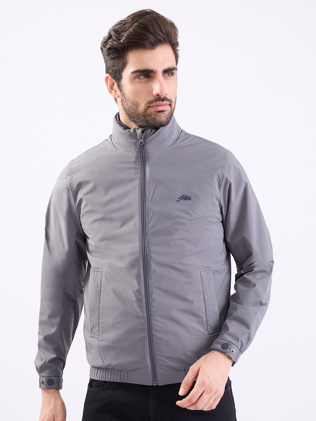 Men Jacket Grey Straight Fit