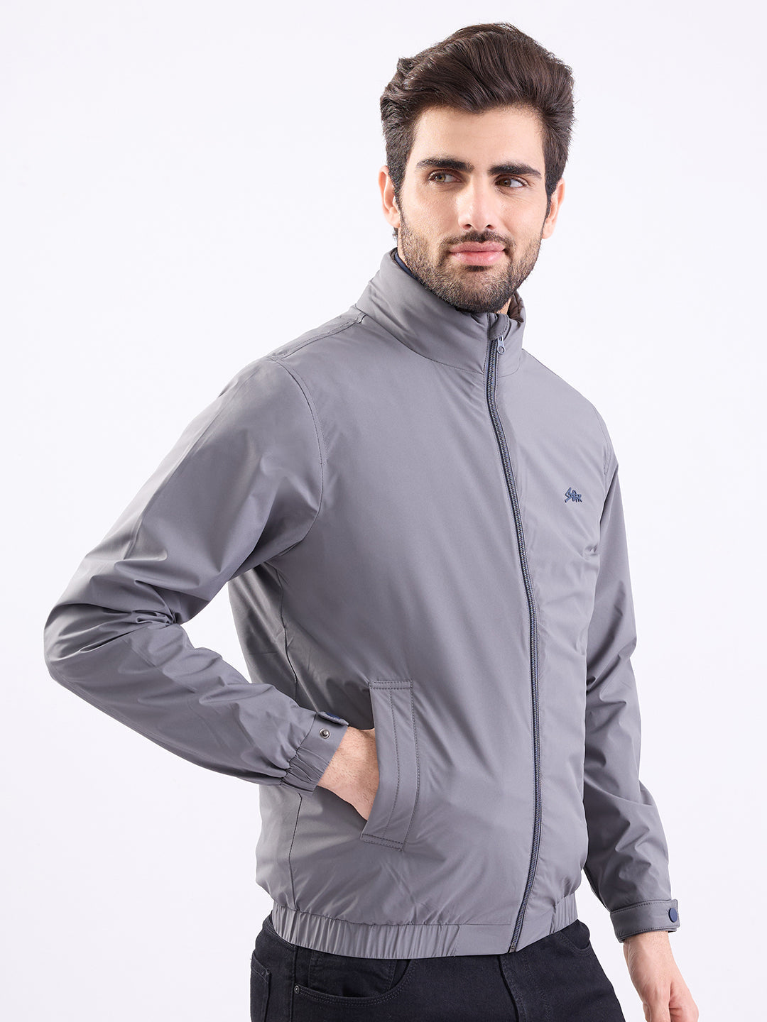 Men Jacket Grey Straight Fit