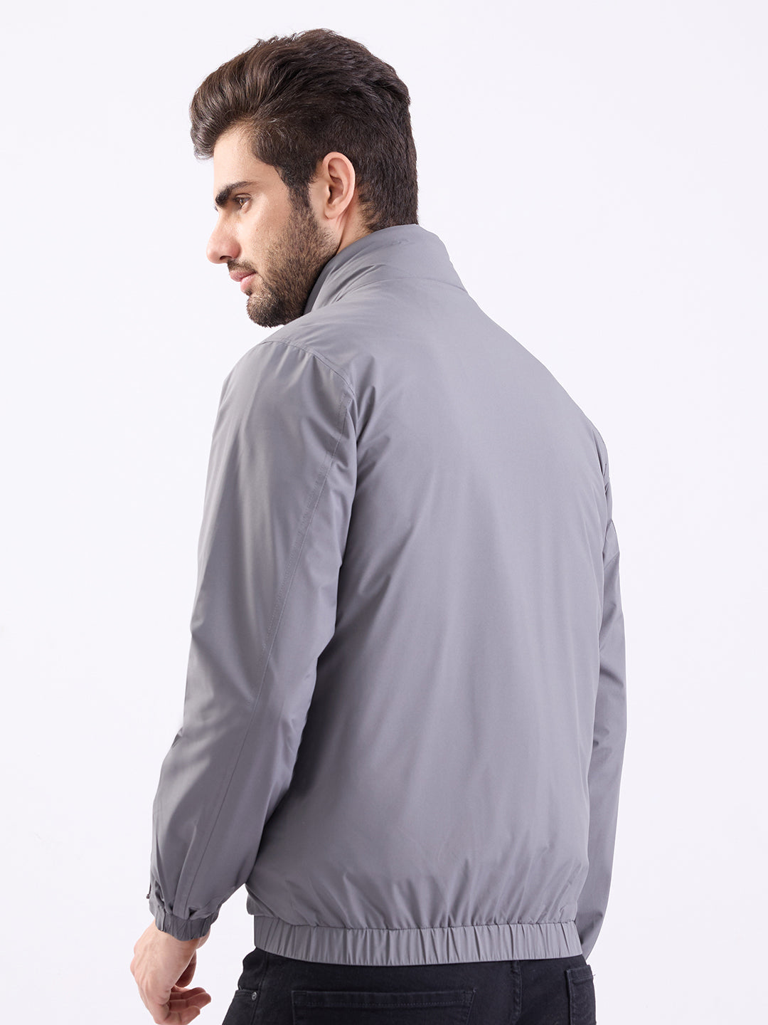 Men Jacket Grey Straight Fit