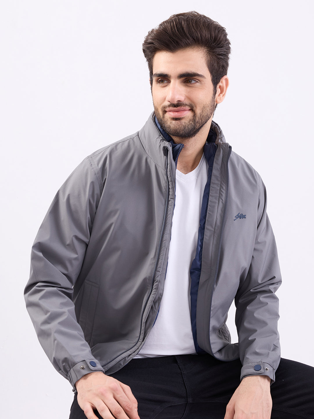 Men Jacket Grey Straight Fit