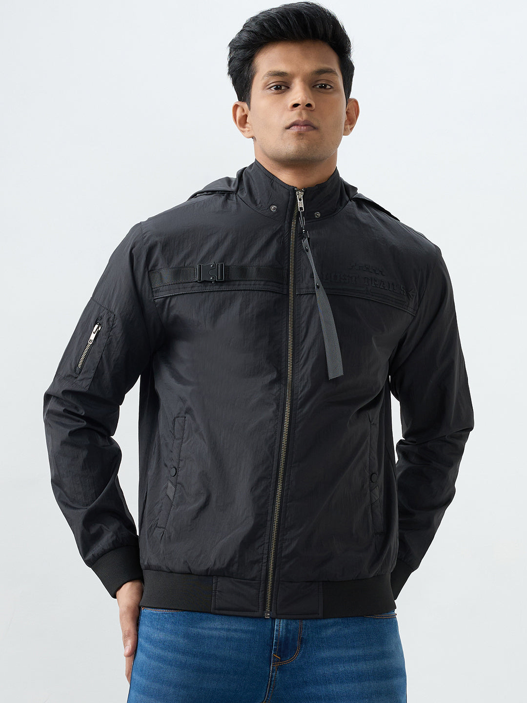 Men Jacket Black Straight Fit
