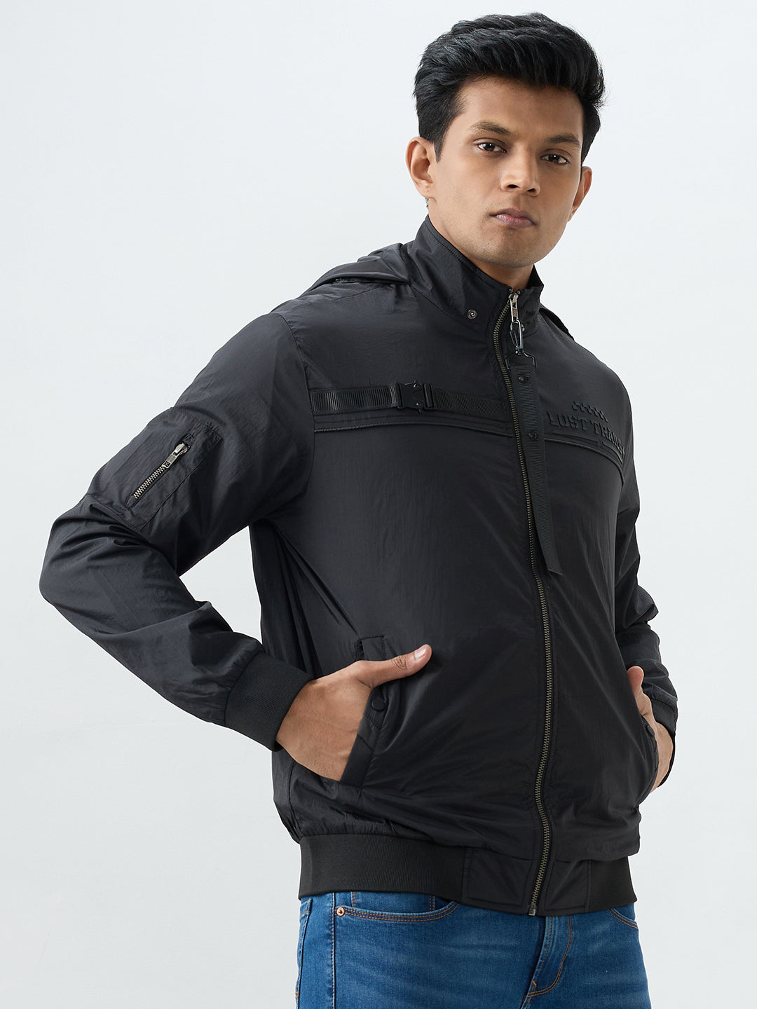Men Jacket Black Straight Fit