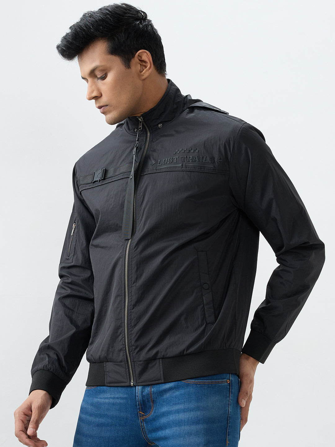 Men Jacket Black Straight Fit