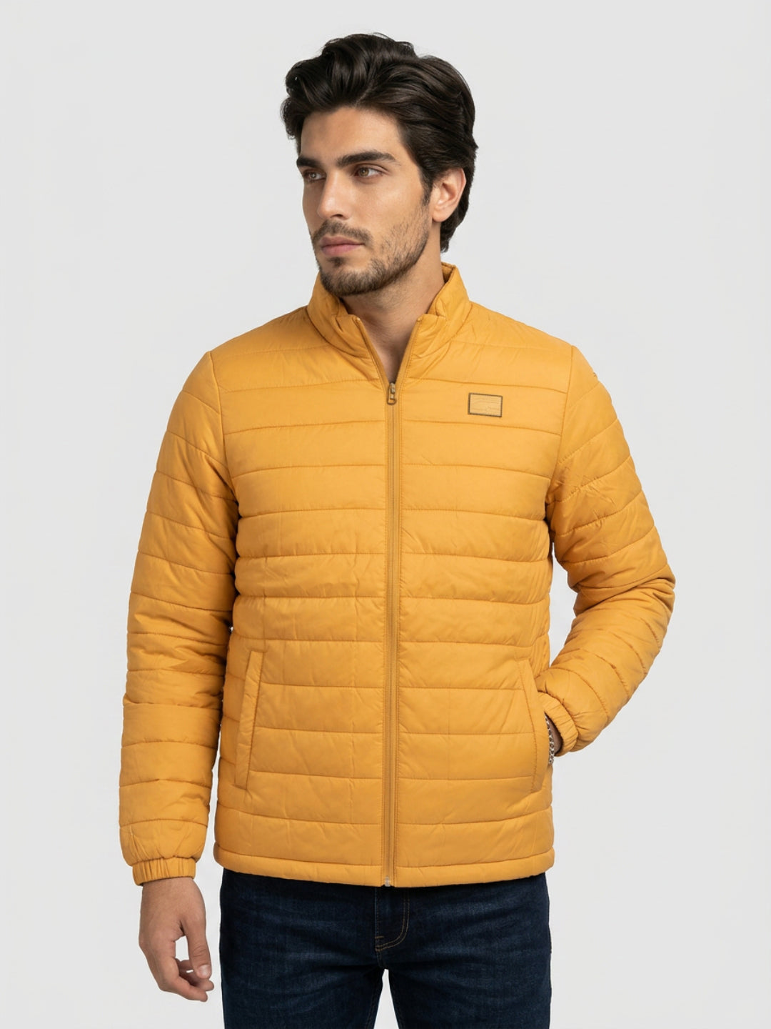 Men Jacket Yellow Regular Fit