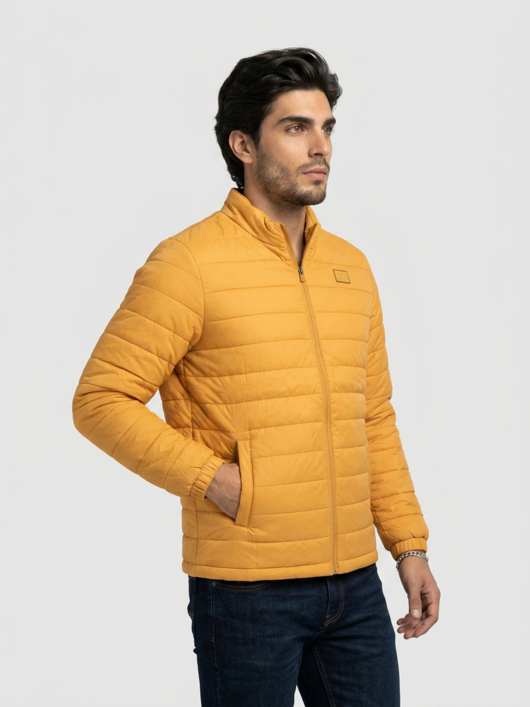 Men Jacket Yellow Regular Fit