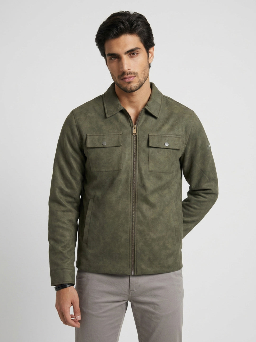 Men Jacket Green Regular Fit
