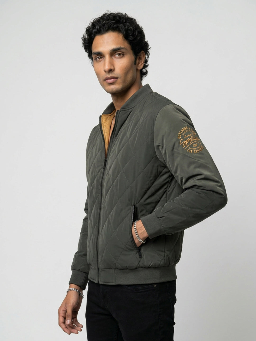 Men Jacket Green Regular Fit