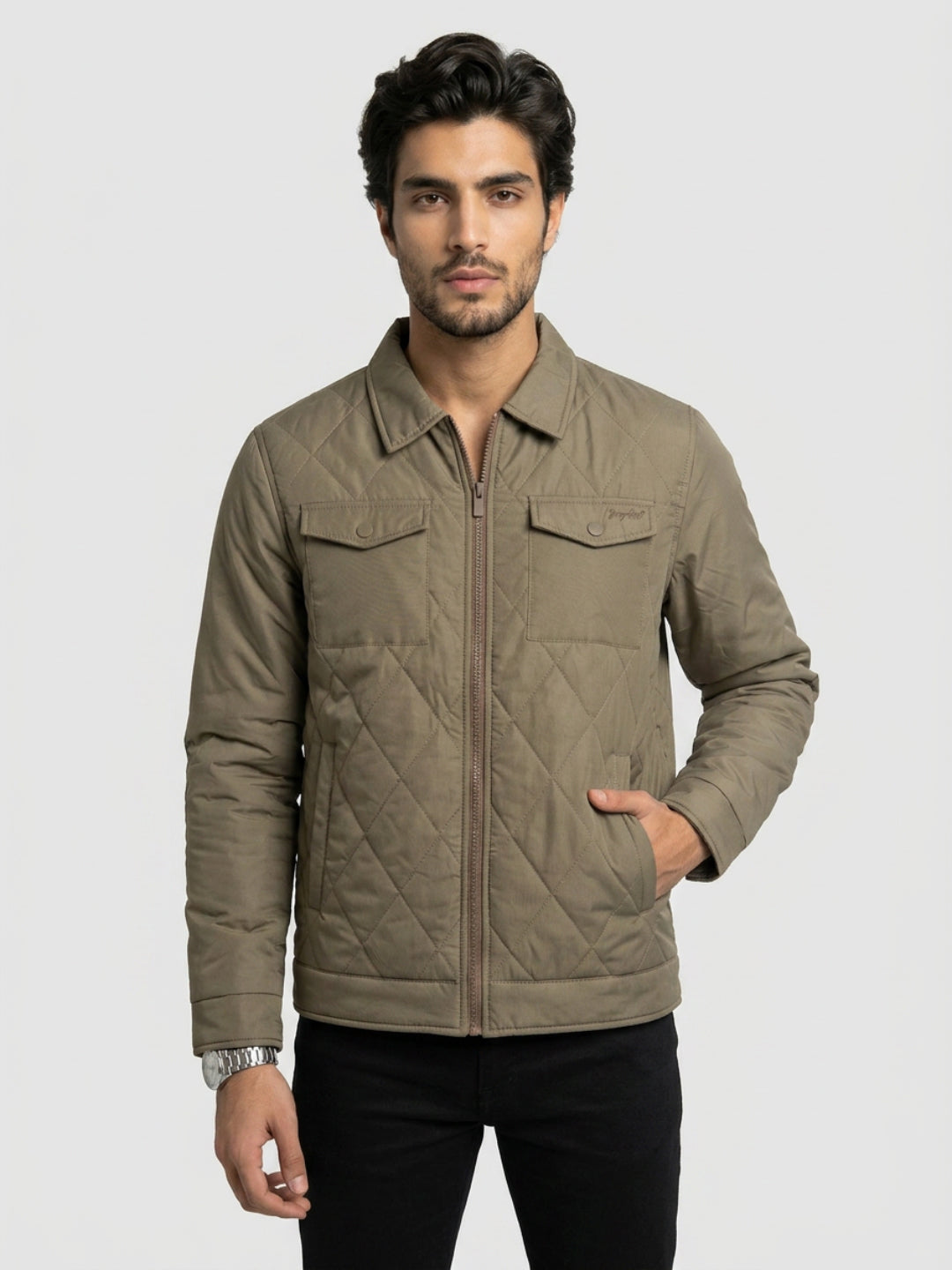 Men Jacket Brown Regular Fit