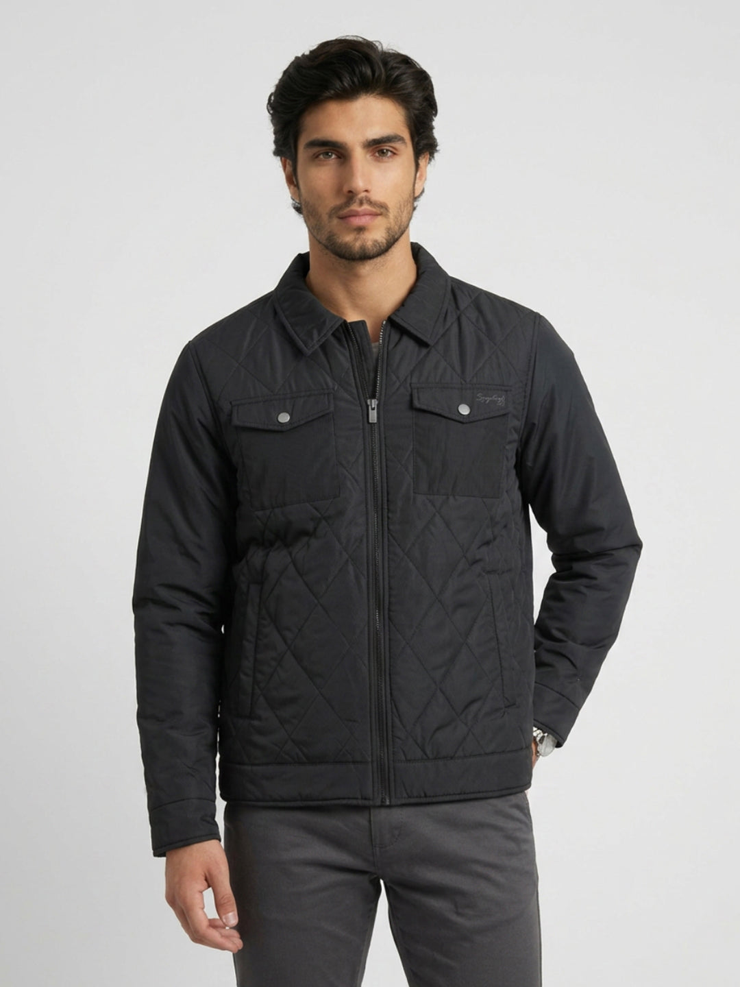 Men Jacket Jet Black Regular Fit